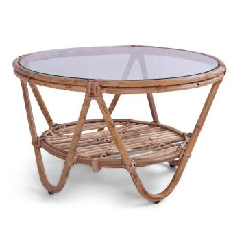 Garðborð Ø74 cm Sunfun Esther rattan/gler