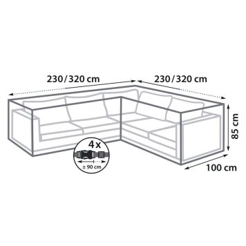 Yfirbreiðsla fyrir hornsófa 230x320x95x85 cm Sunfun svört