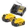 Rafhlaða 18V 2x5Ah og hleðslutæki DeWALT DCB1104P2-QW